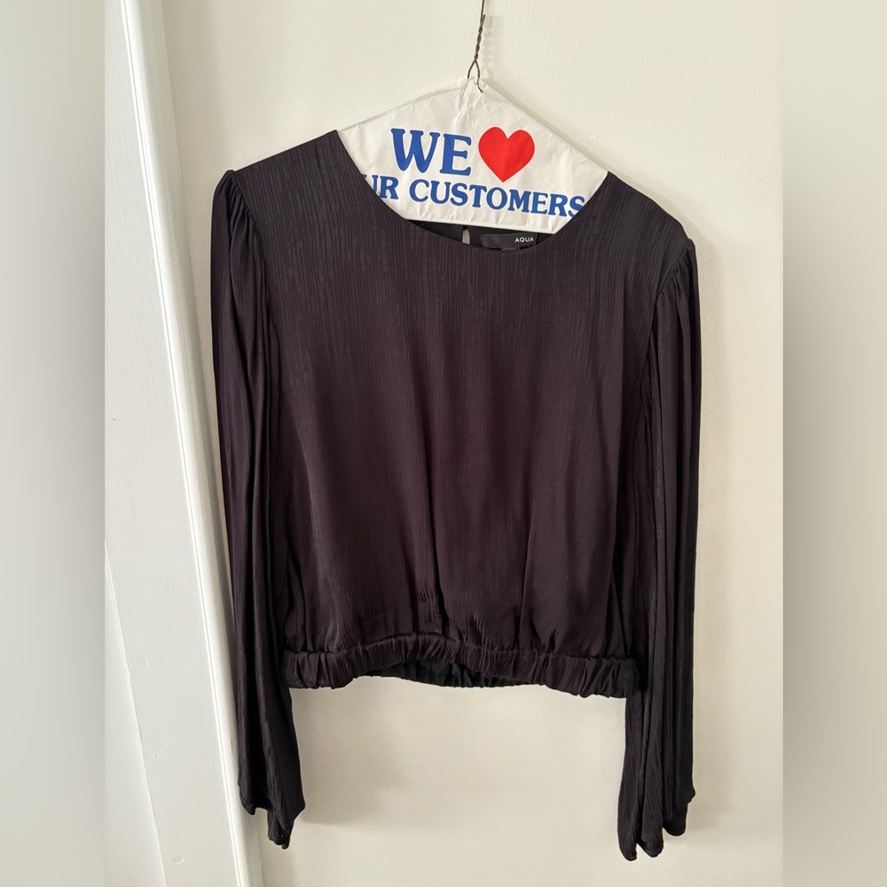 Aqua Women's Cropped Black Blouse with Bell Sleeves